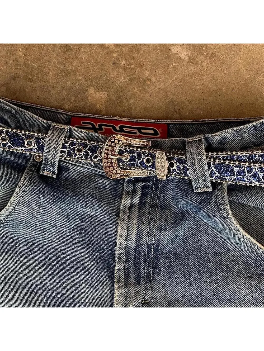 Cyber 2000s vintage Y2k western blue rhinestone belt. 41 inches length. Fits a 2